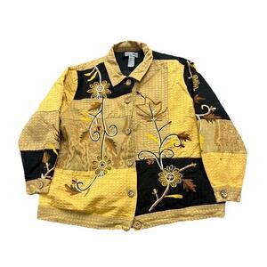 Indigo Moon Jacket Womens 2X Multicolor Colorblock Floral Cotton Button Front